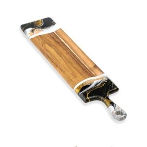 Lynn & Liana Designs Acacia Resin Cheeseboard. Black/White/Gold Baguette size.